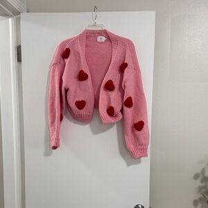Charming Pink Heart Women's Cardigan